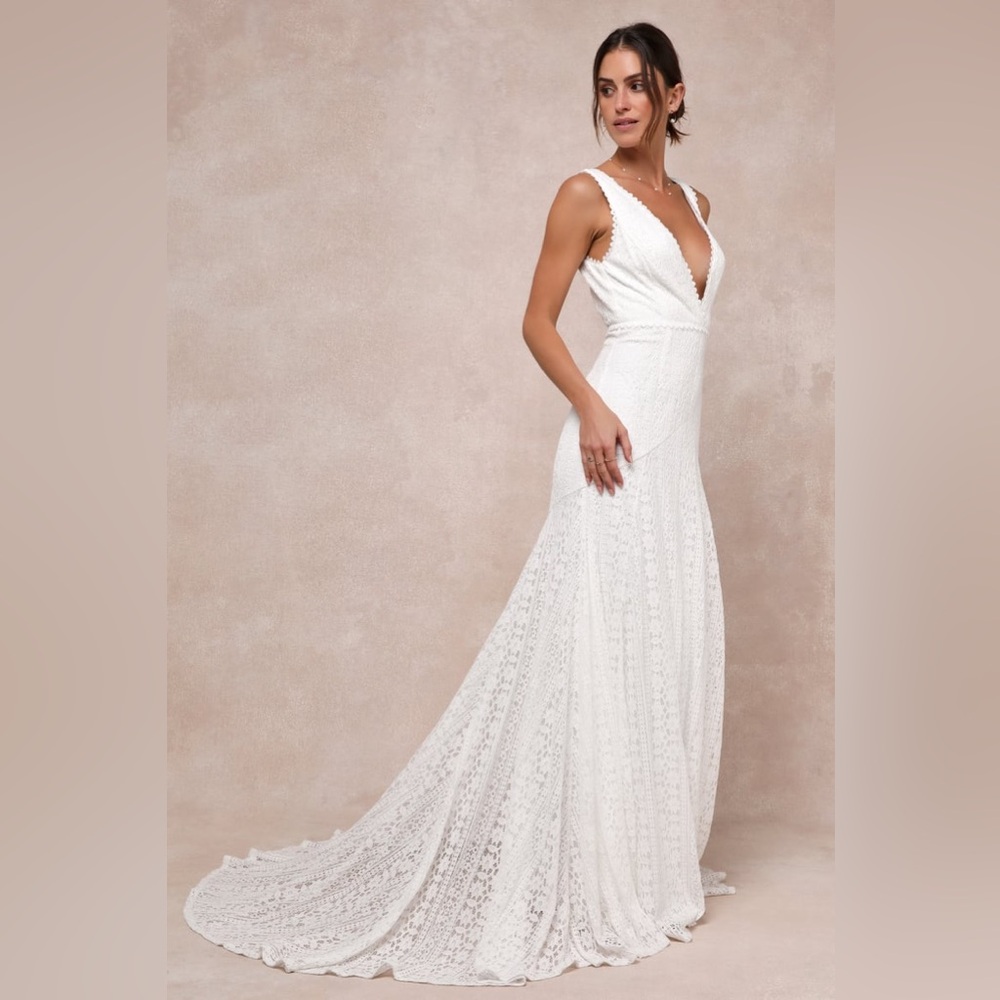 Lulus-Infinite Bliss Ivory Lace Sleeveless Backless Trumpet Maxi Dress (M/S) - Picture 3 of 5